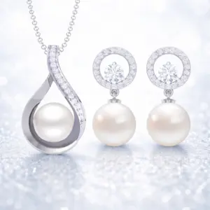 925 Sterling Silver Swiss Zirconia Pearl Jewelry Set Necklace & Earrings for Women and Girls | RajiMart